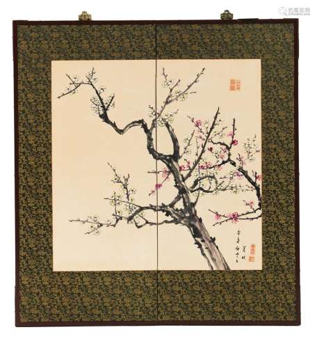 A TWO-PANEL PLUM BLOSSOMS SCREEN