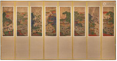 AN EIGHT-PANEL TWO-SIDED FOLDING SCREEN