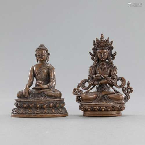 TWO BRONZE FIGURES OF BUDDHA SHAKYAMUNI AND VAJRADHARA