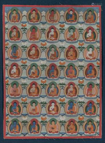A THANGKA DEPICTING THE THIRTY-FIVE BUDDHAS