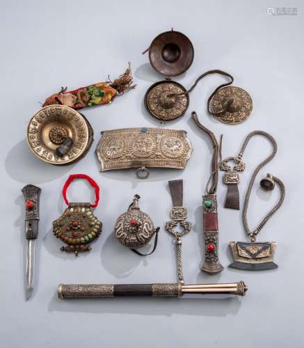 A GROUP OF RITUAL OBJECTS AND IMPLEMENTS, E.G. A TRAVEL CUTL...
