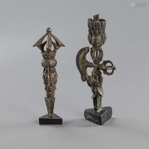 TWO BRONZE/SILVER PHURBU