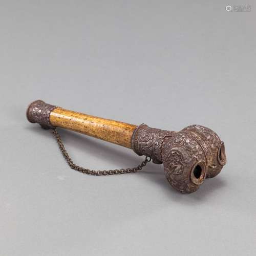 A SILVER-MOUNTED BONE TRUMPET AND A SHORT DAGGER WITH METAL ...
