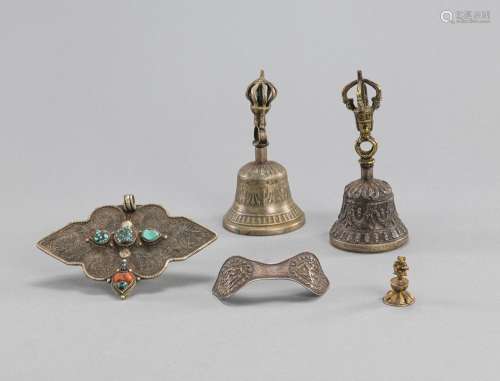 TWO GHANTA, AN AMULET AND TWO METAL WORKS