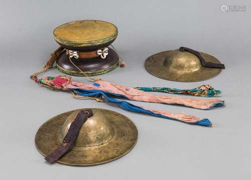 A PAIR OF CYMBALS AND A DAMARU