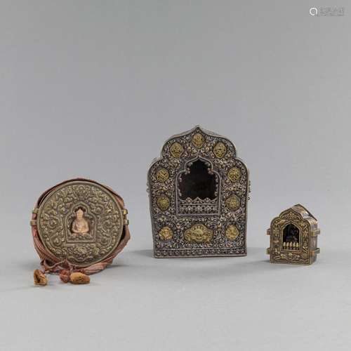 A GROUP OF THREE TRAVEL SHRINES (GA'U) MADE OFILVER AND...