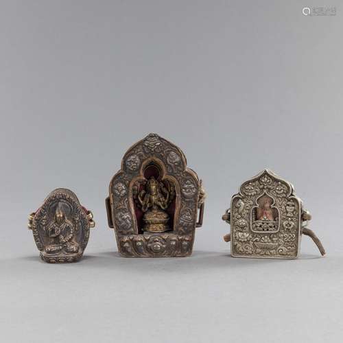 A GROUP OF THREE TRAVEL SHRINES (GA'U) MADE OFILVER AND...