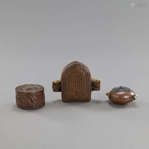 A GROUP OF THREE TRAVEL SHRINES (GA'U) MADE OF COPPER A...