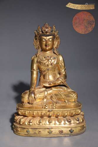明  精铸铜胎鎏金宝冠释迦牟尼佛坐像