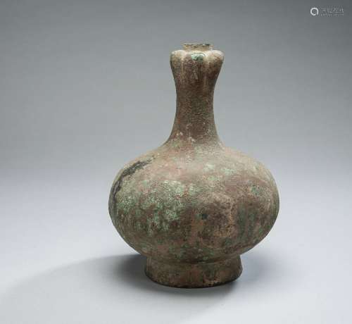 BULBY BRONZE VASE WITH A SIX-PASS MODELED MOUTH