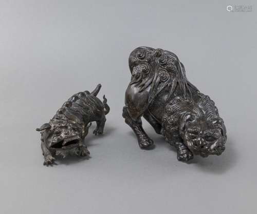 TWO BRONZE FIGURES OF FO-LIONS