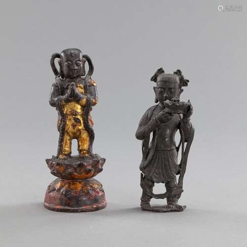 TWO BRONZE FIGURES, E.G. OF 'SHANCAI TONGZI'