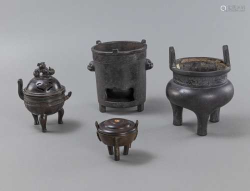 A GROUP OF FOUR BRONZE CENSERS