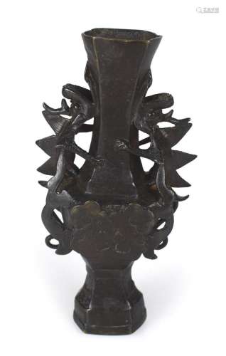 A BRONZE VASE WITH DRAGONS AND CLOUDS