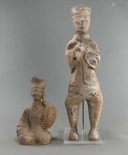 AN EARTHENWARE COURT LADY AND A GUARDIAN