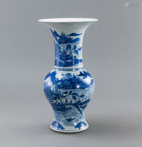 BLUE AND WHITE YENYEN VASE WITH FINE LAKESCAPE PAINTING