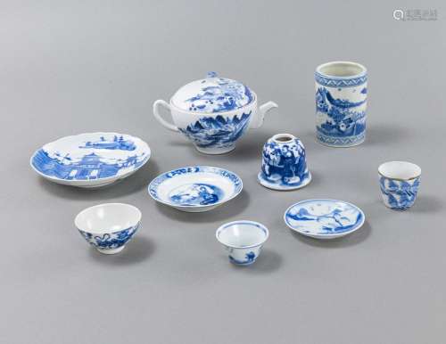 A GROUP OF NINE BLUE AND WHITE PORCELAINS