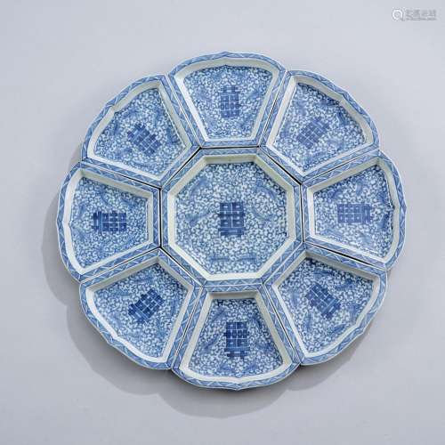 NINE-PIECE PORCELAIN SWEET MEAT SET IN UNDERGLAZE BLUE WITH ...