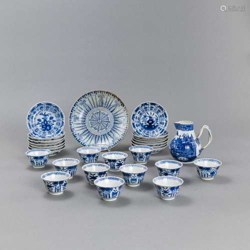 A GROUP OF BLUE AND WHITE PORCELAINS, E.G. A POT, CUPS, AND ...