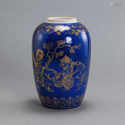 A POWDER-BLUE GOLD-DECORATED PORCELAIN VASE