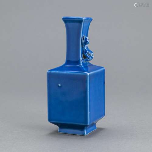 A SMALL SQUARE BLUE-GLAZED CHILONG VASE