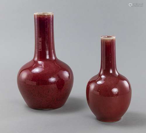 TWO RED-GLAZED BOTTLE VASES