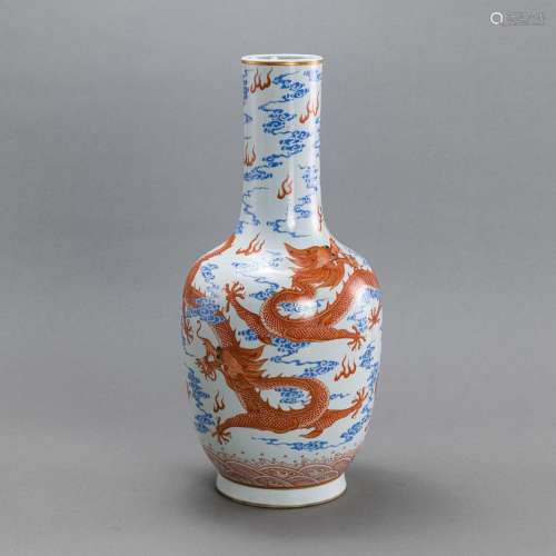 A BLUE AND RED DRAGON AMONG CLOUDS PORCELAIN VASE