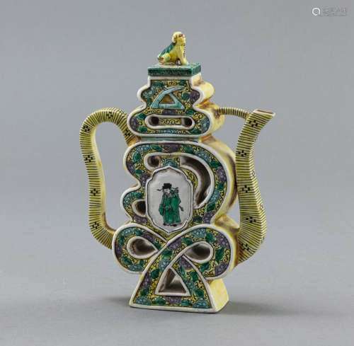 FAMILLE VERTE TEAPOT IN THE SHAPE OF A SHOU SIGN