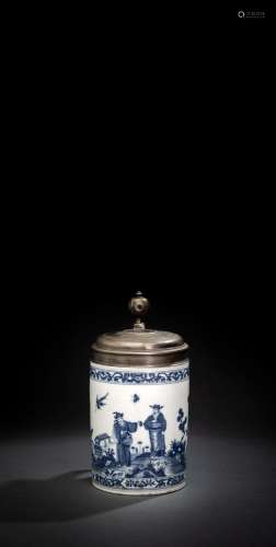 A PEWTER-MOUNTED MEISSEN BLUE AND WHITE CHINOISERIE PATTERN ...