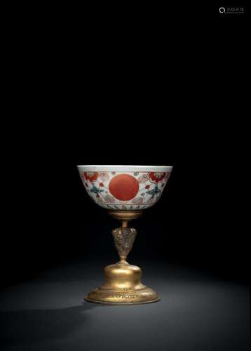 A GERMAN GILT-METAL STAND AND LATER JAPANESE BOWL