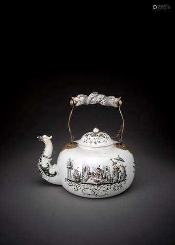 A GILT-METAL-MOUNTED MEISSEN-STYLE HAUSMALEREI TEA KETTLE AN...