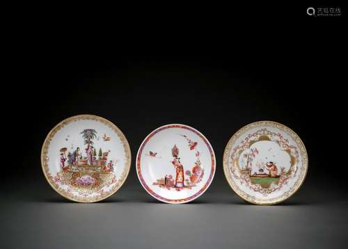 THREE MEISSEN CHINOISERIE SAUCERS