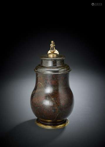 A SERPENTINE PEAR SHAPED VERMEIL MOUNTED JAR