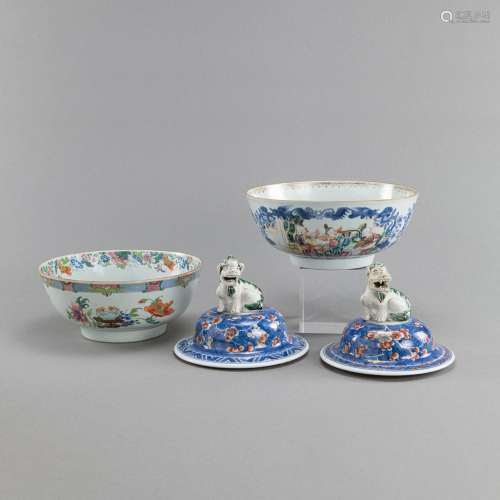 TWO 'FAMILLE ROSE' EXPORT PORCELAIN PUNCH BOWLS AN...