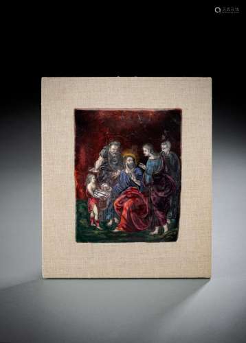A LIMOGES ENAMELLED PLAQUE WITH BIBLICAL SCENE DEPICTING THE...
