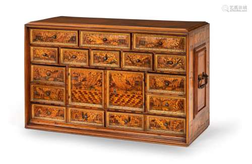 A FINE SOUTH GERMAN PARCEL GILT FRUITWOOD, ASH, SYCAMORE AND...