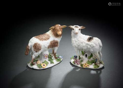 TWO MEISSEN MODELS OF SHEEP