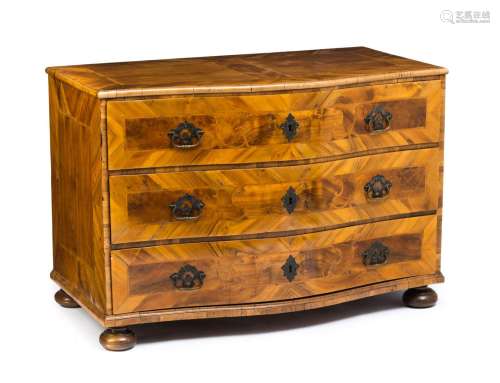A BRASS MOUNTED WALNUT AND OTHERS ROCOCO COMMODE