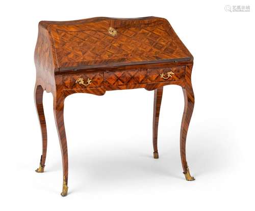 A LATE LOUIS XV ORMOLU MOUNTED KINGWOOD PARQUETRY BUREAU-DE-...