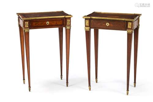 A PAIR OF ORMOLU-MOUNTED WALNUT, AMARANTH, MAHOGANY AND FRUI...