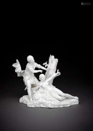 A HÖCHST WHITE PORCELAIN GROUP OF AMYNTHAS AND SYLVIA