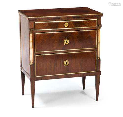 A GERMAN ORMOLU AND BRASS MOUNTED MAHOGANY COMMODE