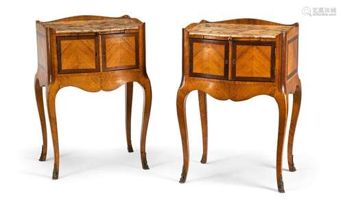 A PAIR OF FRENCH LOUIS-XV-STYLE ORMOLU MOUNTED TULIPWOOD AND...