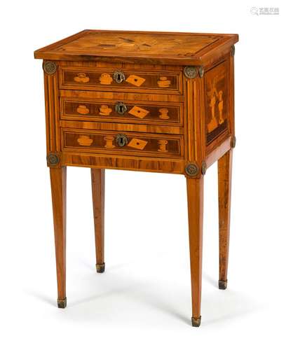 A LOUIS XVI ORMOLU MOUNTED KINGWOOD, SYCAMORE AND FRUITWOOD ...