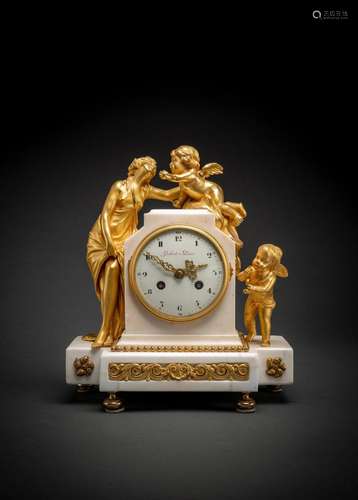 A FINE LOUIS XVI ORMOLU AND MARBLE PENDULE WITH AMOR AND PSY...