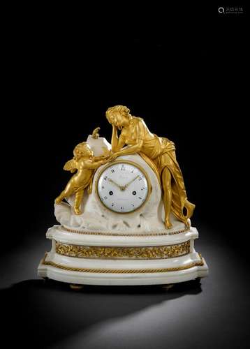 AN IMPORTANT ORMOLU MOUNTED WHITE CARRARA MARBLE LOUIS XV PE...