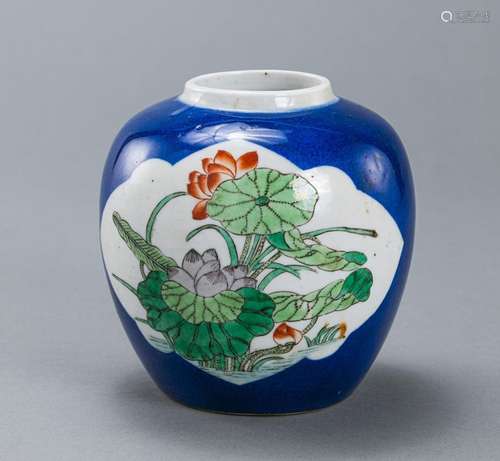 A BLUE-GROUND LOTUS GINGER JAR