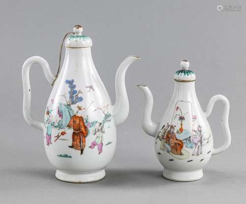 TWO PORCELAIN LIDDED POTS WITH FIGURAL DECORATION