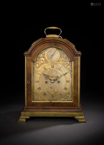 AN ENGLISH BRASS MOUNTED MAHOGANY BRACKET CLOCK