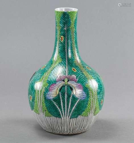 PORCELAIN BOTTLE VASE DECORATED WITH CHINESE CABBAGE AND INS...